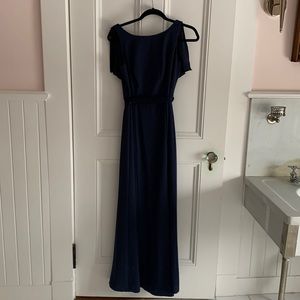 Stunning white by Vera wang navy gown with soft deep v back and boat neckline